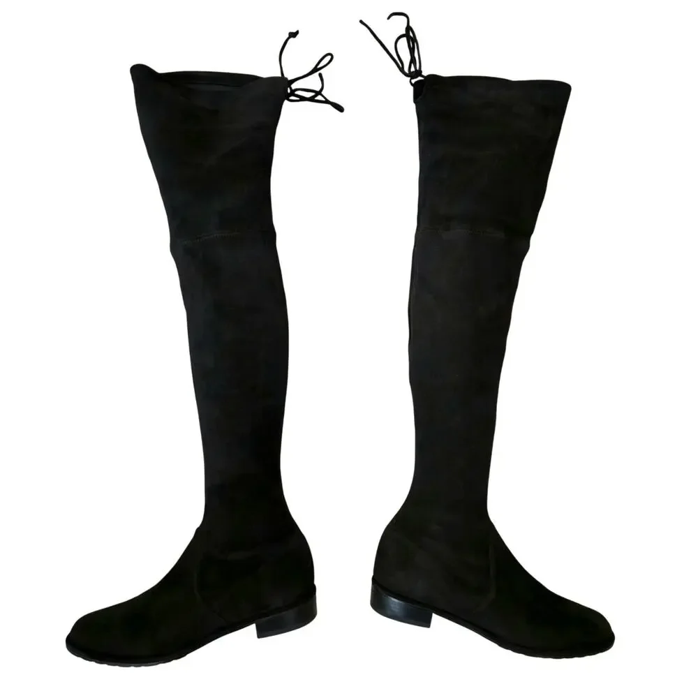 Timeless Stuart Weitzman Lowland Black Suede Over The Knee Boot 7M Designer Chic